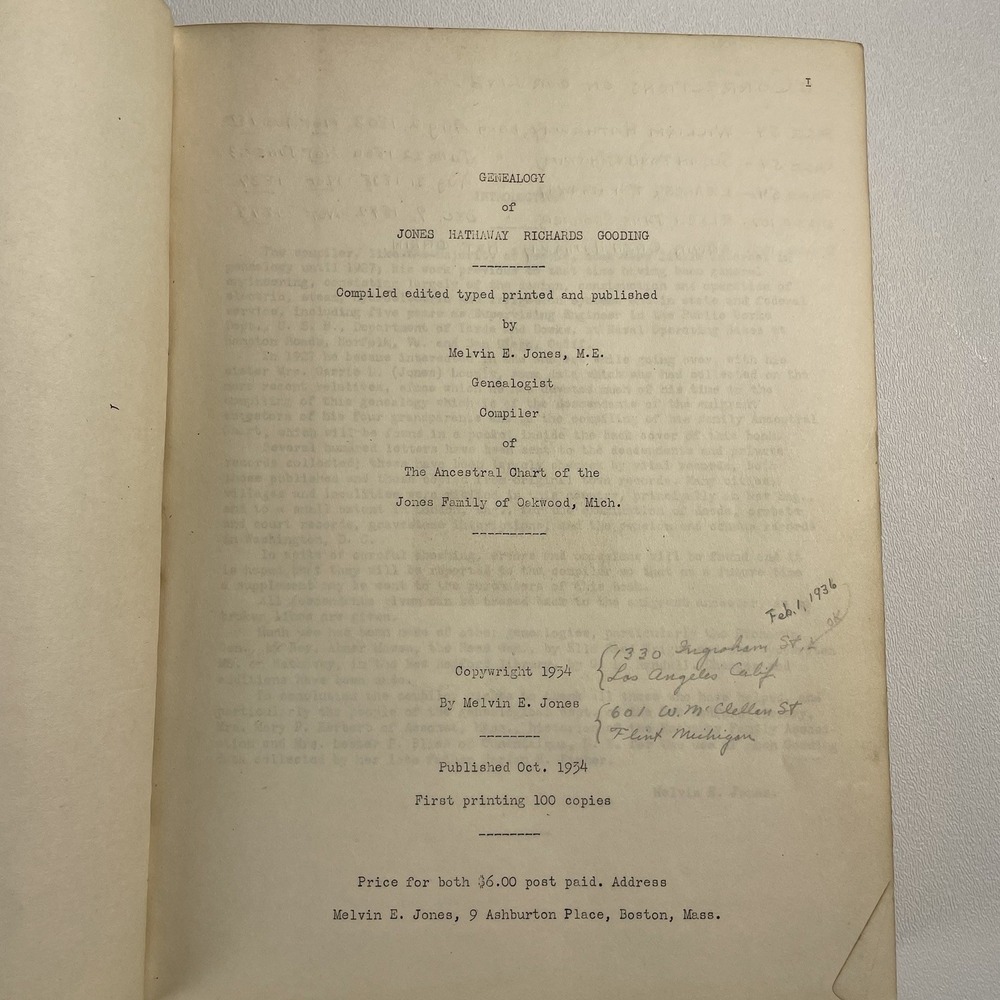 1934 Genealogy Of Jones Hathaway Richards Gooding Book Lmited ed #1/100 Signed - Picture 5 of 16